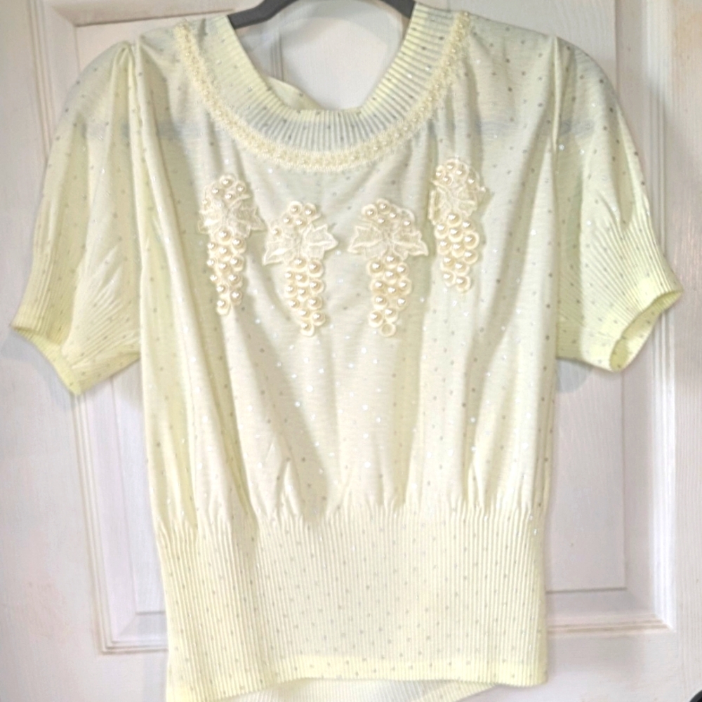 Vintage Brotex Cream Short‎ Sleeve Top 0062